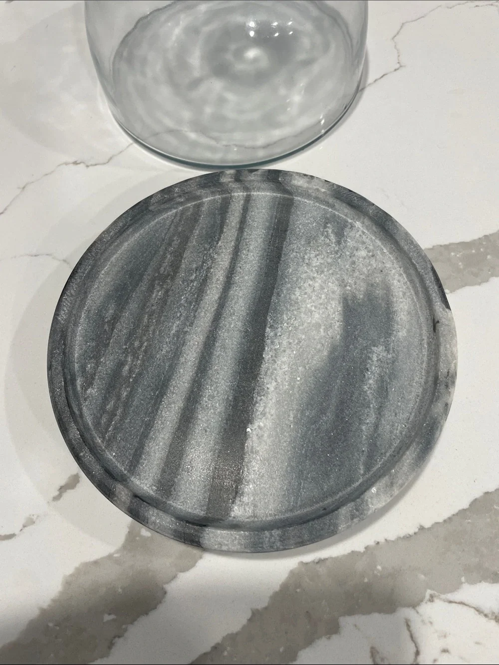Glass Decanter with Gray Marble Stopper and Base